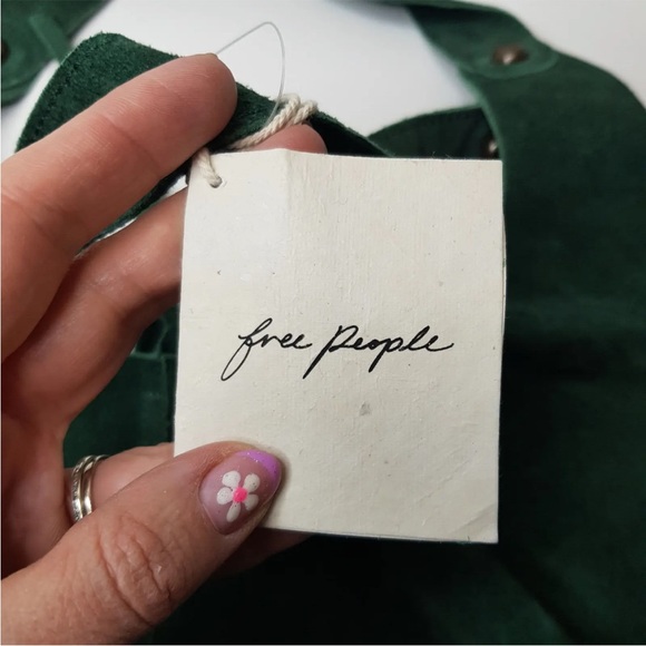 Free People Paris Suede Tote Bag Green Shoulder Leather Slouchy Tie Top BNWT - Picture 10 of 14